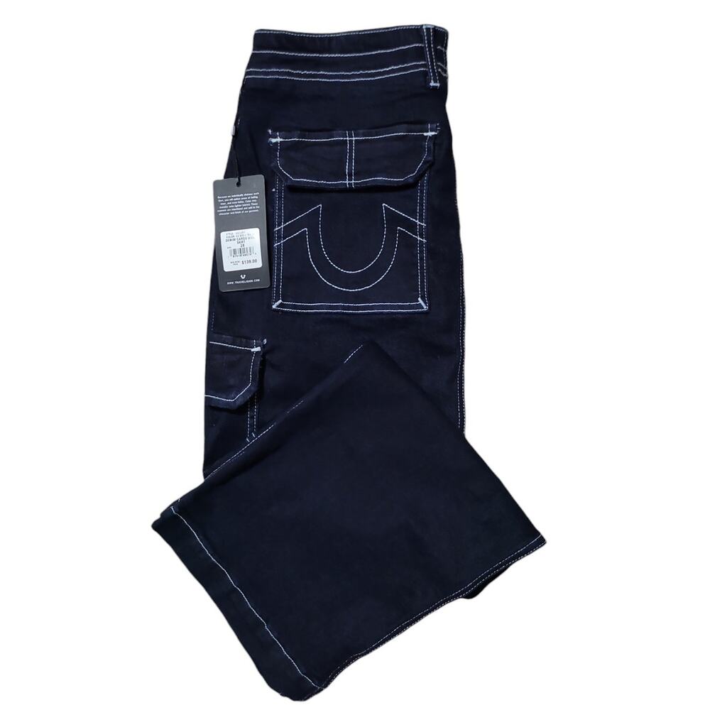 True Religion Denim Cargo Maxi Skirt Womens 28 Dark Blue Utility Front Slit NWT